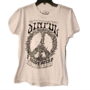 SINFUL X Affliction Women's Graphic Tee White Peace Nails Love&Pride Size XL